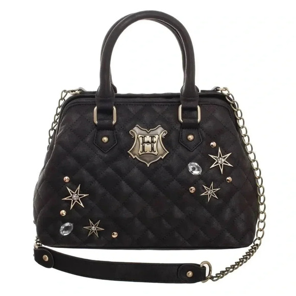 Harry Potter Bioworld Quilted Embellished Black Handbag Crossbody - Picture 1 of 10